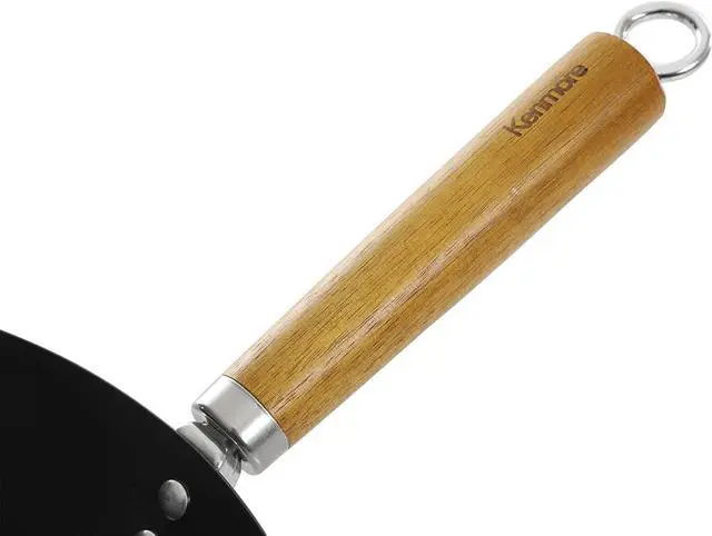 Alt view image 4 of 9 - Kenmore Hammond 14 Inch Flat Bottom Carbon Steel Wok in Black with Wooden Handles