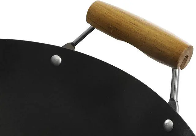 Alt view image 5 of 9 - Kenmore Hammond 14 Inch Flat Bottom Carbon Steel Wok in Black with Wooden Handles