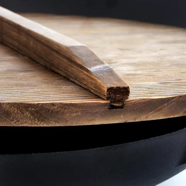 Alt view image 3 of 7 - General Store Addlestone 2 Piece 14 Inch Heavy Duty Cast Iron Wok with Wood Lid