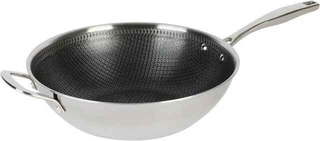Alt view image 3 of 8 - Kenmore Luke 12 Inch Non-Stick Tri-Ply Stainless Steel Wok with Glass Lid