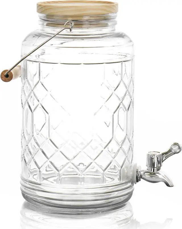 Alt view image 2 of 7 - Gibson Home 0.95 Gallon Duval Glass Beverage Dispenser with Wooden Lid and Handle