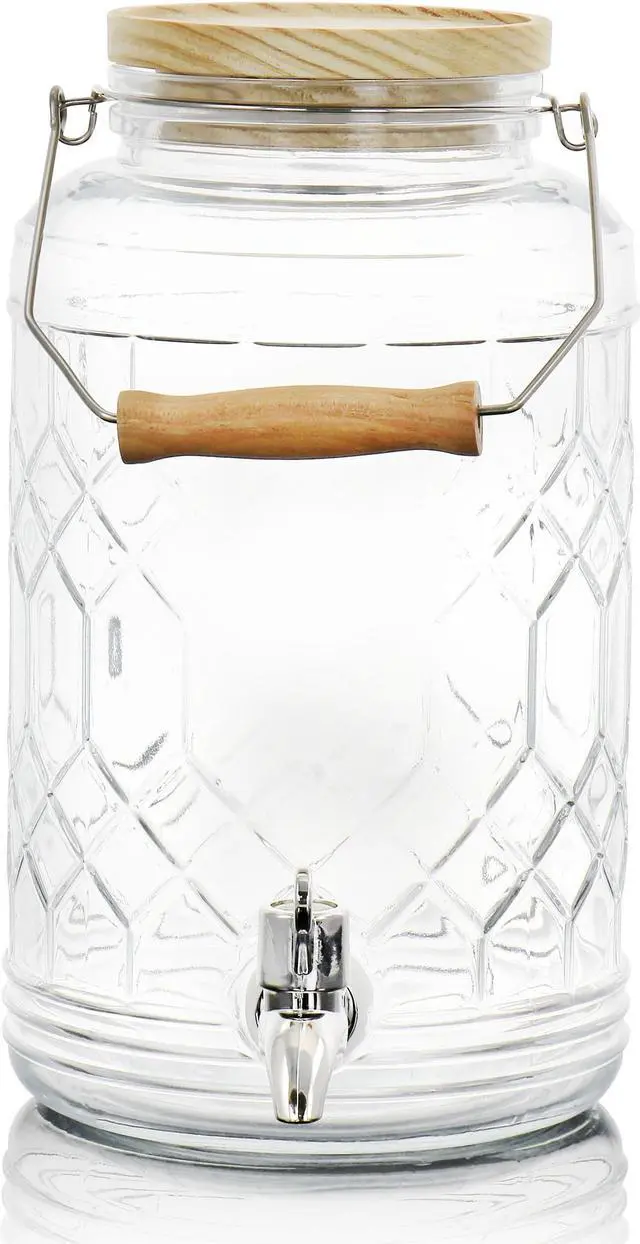 Alt view image 3 of 7 - Gibson Home 0.95 Gallon Duval Glass Beverage Dispenser with Wooden Lid and Handle