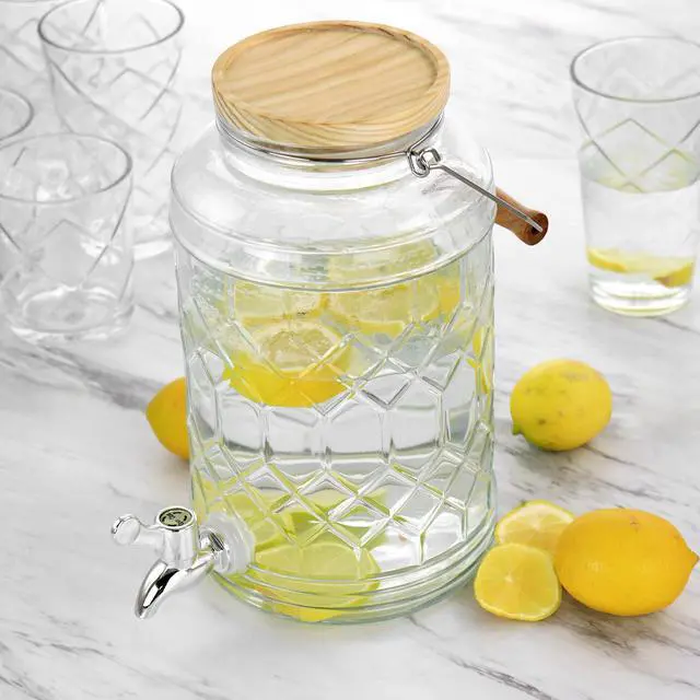 Alt view image 7 of 7 - Gibson Home 0.95 Gallon Duval Glass Beverage Dispenser with Wooden Lid and Handle
