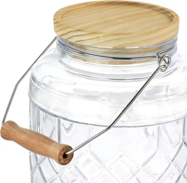 Alt view image 4 of 7 - Gibson Home 0.95 Gallon Duval Glass Beverage Dispenser with Wooden Lid and Handle