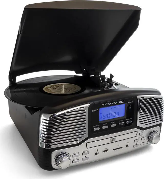 Main image of Trexonic Retro Wireless Bluetooth, Record and CD Player in Black