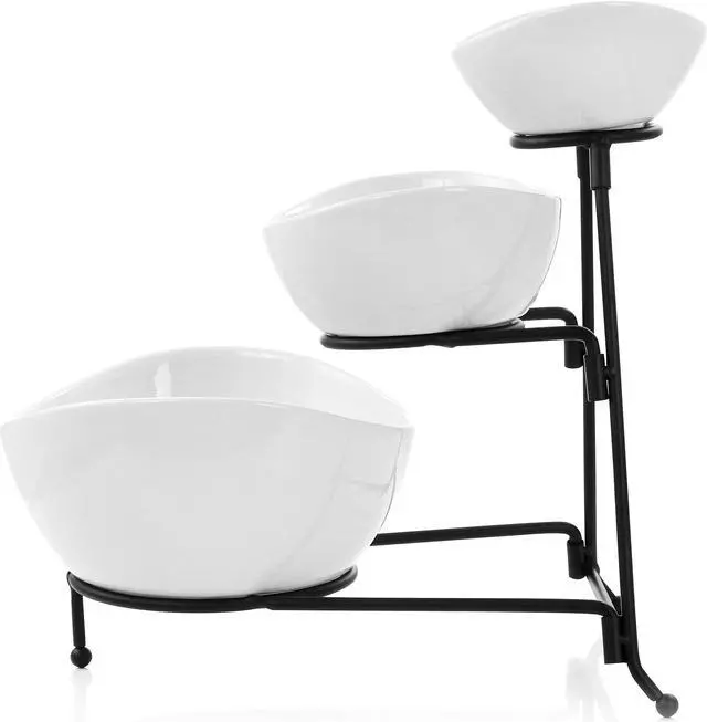 Alt view image 2 of 8 - Elama 3 Tier Oval Bowl Porcelain Serveware Set