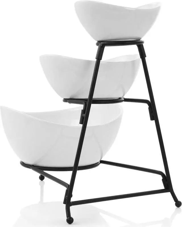 Alt view image 3 of 8 - Elama 3 Tier Oval Bowl Porcelain Serveware Set