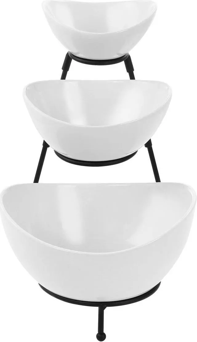Alt view image 4 of 8 - Elama 3 Tier Oval Bowl Porcelain Serveware Set