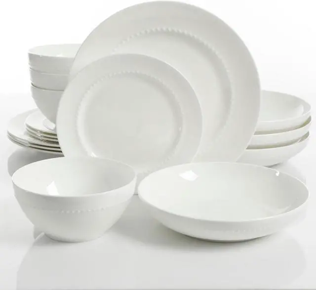 Main image of Gibson Elite Gracious Dining 16 Piece Bone China Double Bowl Dinnerware Set in White