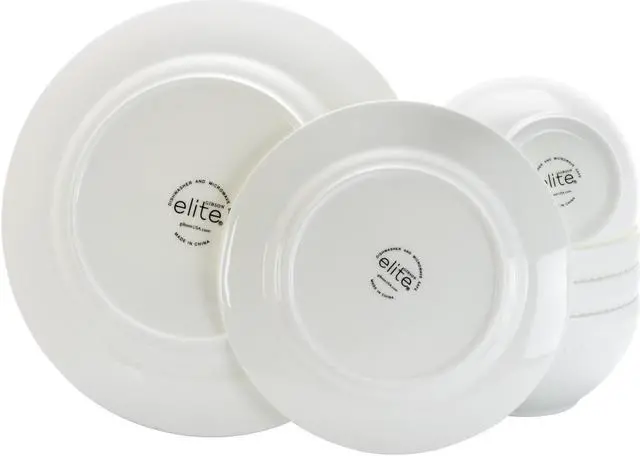 Alt view image 2 of 7 - Gibson Elite Gracious Dining 16 Piece Bone China Double Bowl Dinnerware Set in White