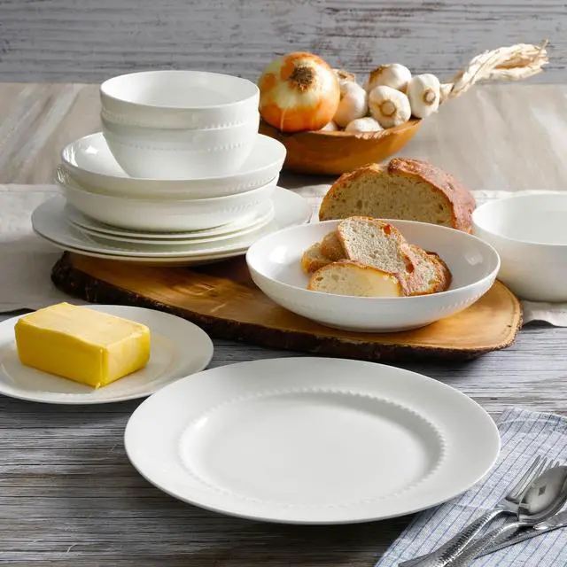 Alt view image 7 of 7 - Gibson Elite Gracious Dining 16 Piece Bone China Double Bowl Dinnerware Set in White