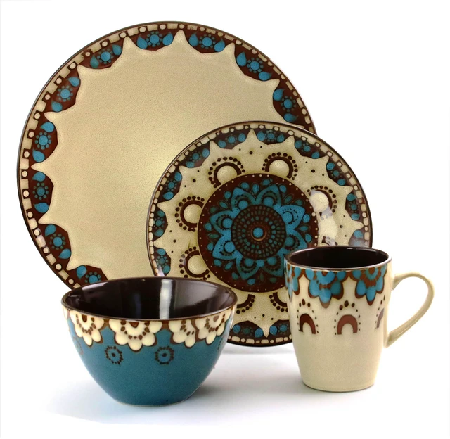 Alt view image 2 of 8 - Elama Clay Heart 16 Piece Luxurious Stoneware Dinnerware with Complete Setting for 4, 16Piece