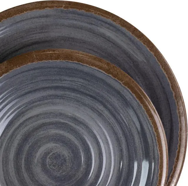 Alt view image 7 of 8 - Elama Stone Oak 12 Piece Lightweight Melamine Dinnerware Set in Black