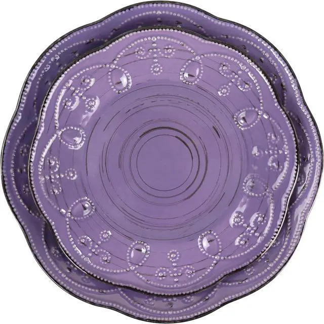 Alt view image 4 of 9 - Elama Rustic Birch 16 Piece Stoneware Dinnerware Set in Purple