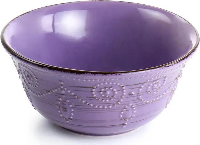 Alt view image 5 of 9 - Elama Rustic Birch 16 Piece Stoneware Dinnerware Set in Purple