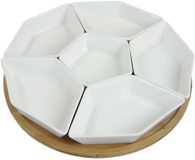 Alt view image 3 of 7 - Elama Signature 12 Inch 7pc Condiment Server Set with a Bamboo Lazy Suzan Serving Tray