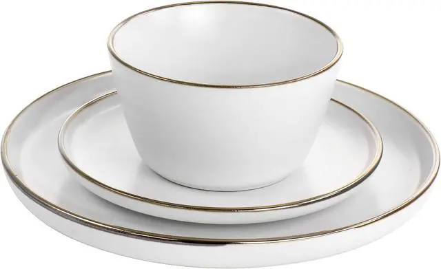 Alt view image 3 of 8 - Elama Arthur 16 Piece Stoneware Dinnerware Set in Matte White with Gold Rim