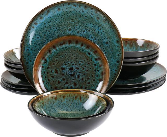 Main image of Gibson Elite Kyoto Teal Double Bowl 16 Piece Stoneware Dinnerware Set in Teal and Brown