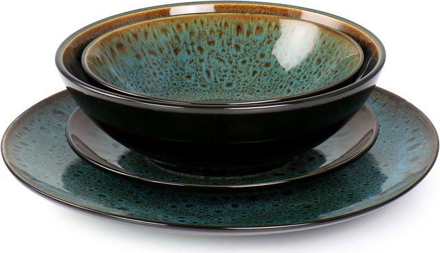 Alt view image 3 of 7 - Gibson Elite Kyoto Teal Double Bowl 16 Piece Stoneware Dinnerware Set in Teal and Brown