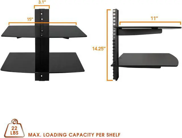 Alt view image 5 of 7 - MegaMounts Tempered Glass Double Shelf Wall Mount
