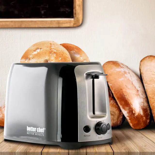 Alt view image 8 of 8 - Better Chef - 2-Slice Extra-Wide-Slot Toaster - Black with stainless steel accents