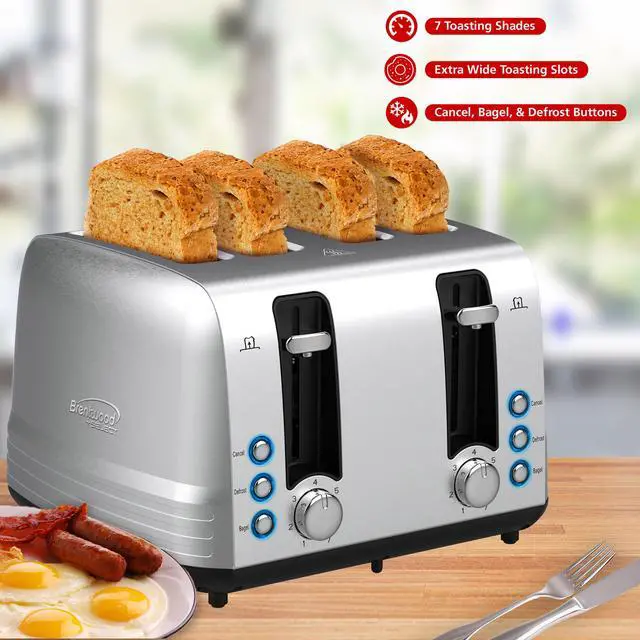 Alt view image 2 of 11 - Brentwood Select Extra Wide 4 Slot Stainless Steel Toaster