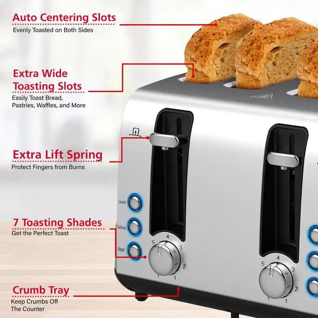 Alt view image 6 of 11 - Brentwood Select Extra Wide 4 Slot Stainless Steel Toaster
