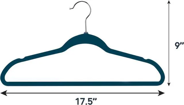 Alt view image 3 of 8 - 100 Piece Set of Velvet Slim Profile Heavy Duty Felt Hangers with Stainless Steel Swivel Hooks in Blue