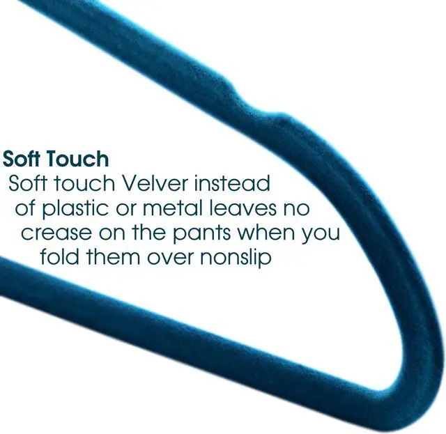 Alt view image 5 of 8 - 100 Piece Set of Velvet Slim Profile Heavy Duty Felt Hangers with Stainless Steel Swivel Hooks in Blue