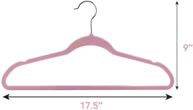 Alt view image 3 of 6 - 100 Piece Set of Velvet Slim Profile Heavy Duty Felt Hangers with Stainless Steel Swivel Hooks in Pink