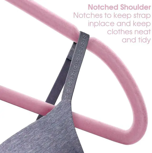 Alt view image 4 of 6 - 100 Piece Set of Velvet Slim Profile Heavy Duty Felt Hangers with Stainless Steel Swivel Hooks in Pink