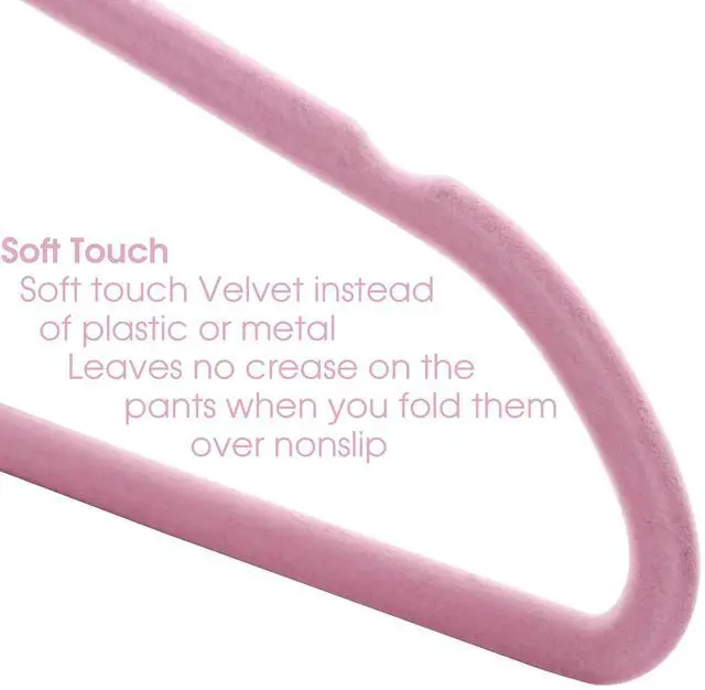 Alt view image 5 of 6 - 100 Piece Set of Velvet Slim Profile Heavy Duty Felt Hangers with Stainless Steel Swivel Hooks in Pink