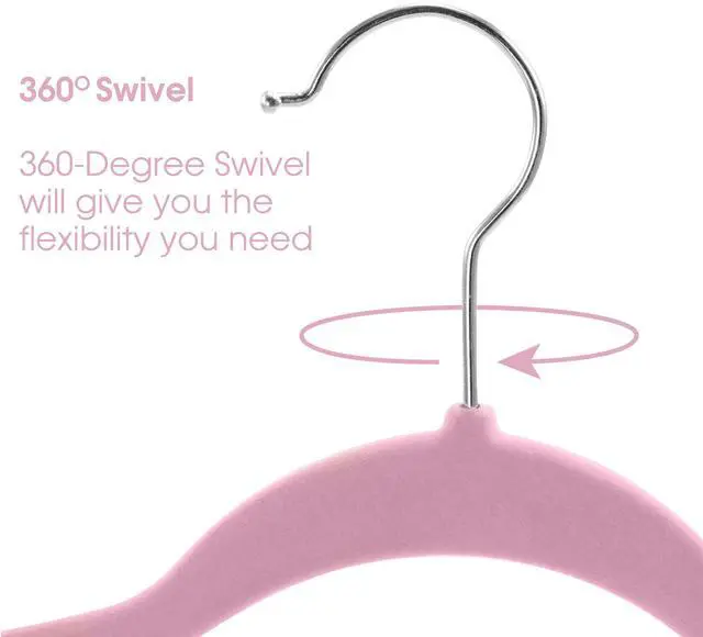 Alt view image 6 of 6 - 100 Piece Set of Velvet Slim Profile Heavy Duty Felt Hangers with Stainless Steel Swivel Hooks in Pink