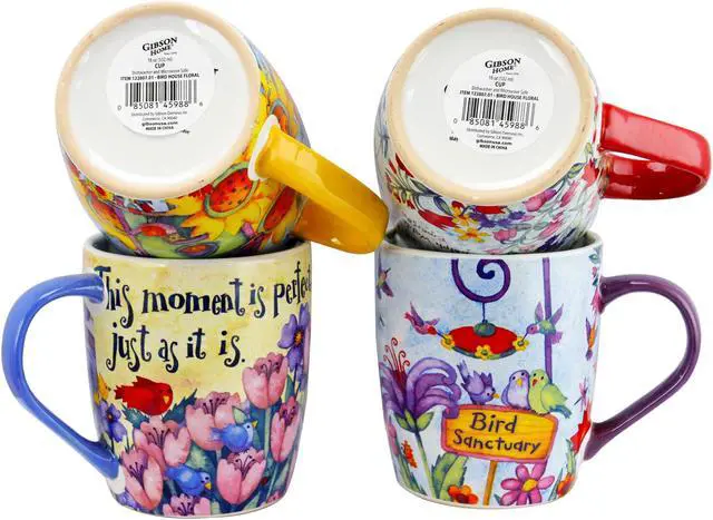 Alt view image 2 of 7 - Gibson Birdhouse Floral 18 oz Cup, 4 Assorted Designs