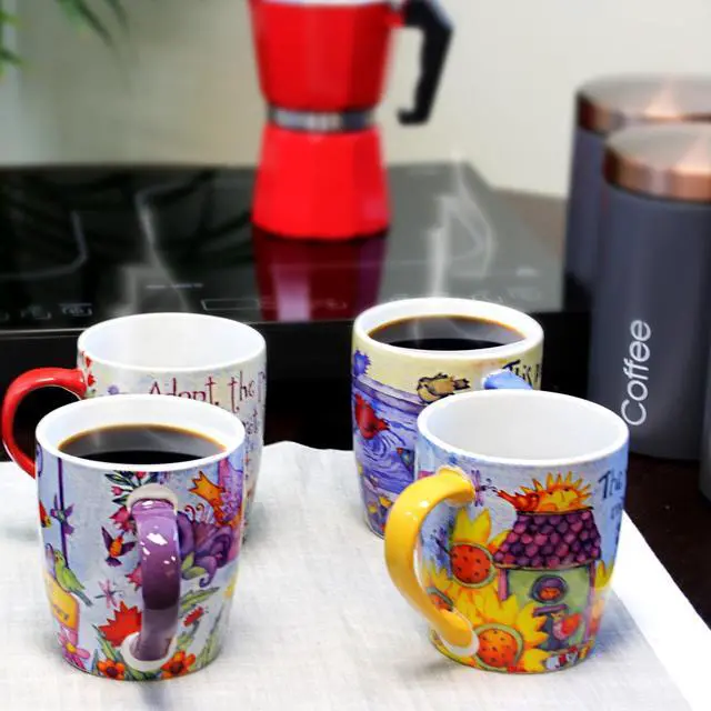 Alt view image 5 of 7 - Gibson Birdhouse Floral 18 oz Cup, 4 Assorted Designs