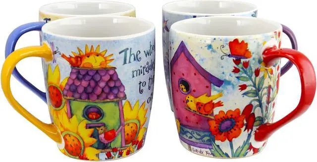 Alt view image 6 of 7 - Gibson Birdhouse Floral 18 oz Cup, 4 Assorted Designs