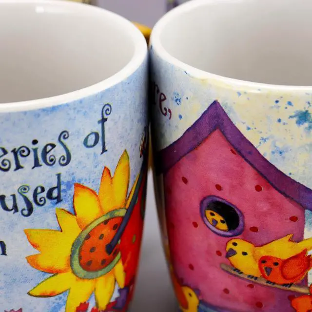 Alt view image 4 of 7 - Gibson Birdhouse Floral 18 oz Cup, 4 Assorted Designs