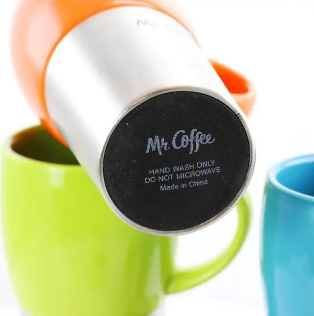 Alt view image 2 of 7 - Mr. Coffee Traverse 3 Piece 16 Ounce Stainless Steel and Ceramic Travel Mug and Lid in Red, Blue and Green