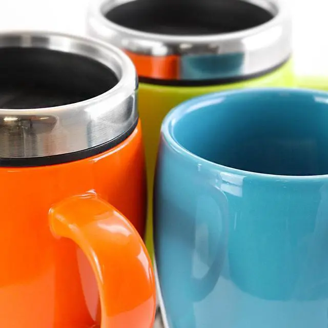 Alt view image 4 of 7 - Mr. Coffee Traverse 3 Piece 16 Ounce Stainless Steel and Ceramic Travel Mug and Lid in Red, Blue and Green
