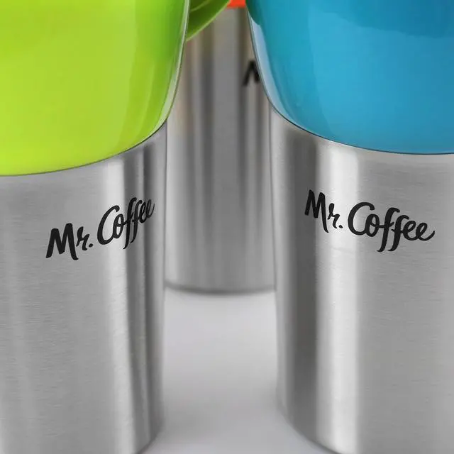 Alt view image 5 of 7 - Mr. Coffee Traverse 3 Piece 16 Ounce Stainless Steel and Ceramic Travel Mug and Lid in Red, Blue and Green
