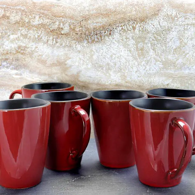 Alt view image 6 of 7 - Elama Harland 14 Ounce 6 Piece Luxe and Large Stoneware Dinner Mugs in Red