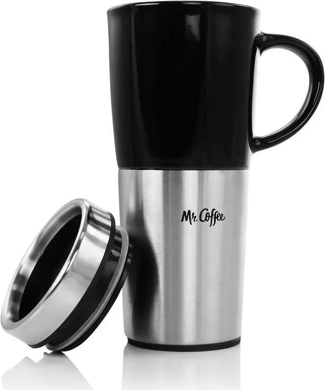 Alt view image 7 of 7 - Mr. Coffee 16oz Stainless Steel and Stoneware Travel Mug