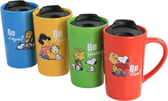 Alt view image 2 of 7 - Peanuts Gentle Reminders Stoneware 4 Piece 18oz Travel Cups in Assorted Designs