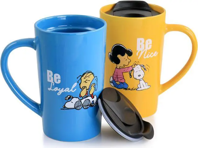 Alt view image 4 of 7 - Peanuts Gentle Reminders Stoneware 4 Piece 18oz Travel Cups in Assorted Designs