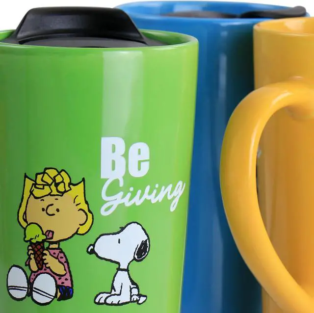 Alt view image 6 of 7 - Peanuts Gentle Reminders Stoneware 4 Piece 18oz Travel Cups in Assorted Designs