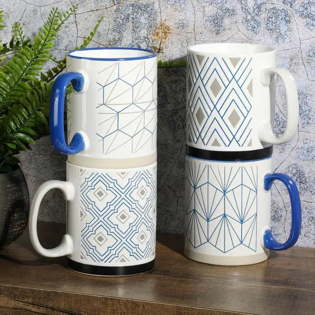 Alt view image 7 of 7 - Mr. Coffee Parkmill 17oz 4 Piece Stoneware Coffee Mug Set in Assorted Designs