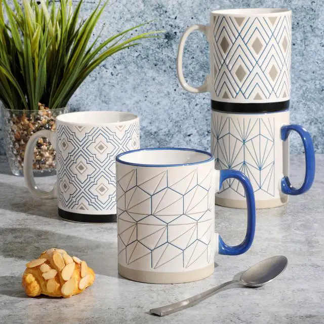 Alt view image 6 of 7 - Mr. Coffee Parkmill 17oz 4 Piece Stoneware Coffee Mug Set in Assorted Designs