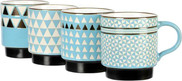 Alt view image 2 of 7 - Mr. Coffee Prime Valley 4 Piece 15 Ounce Stackable Coffee Mug Set in Assorted Designs