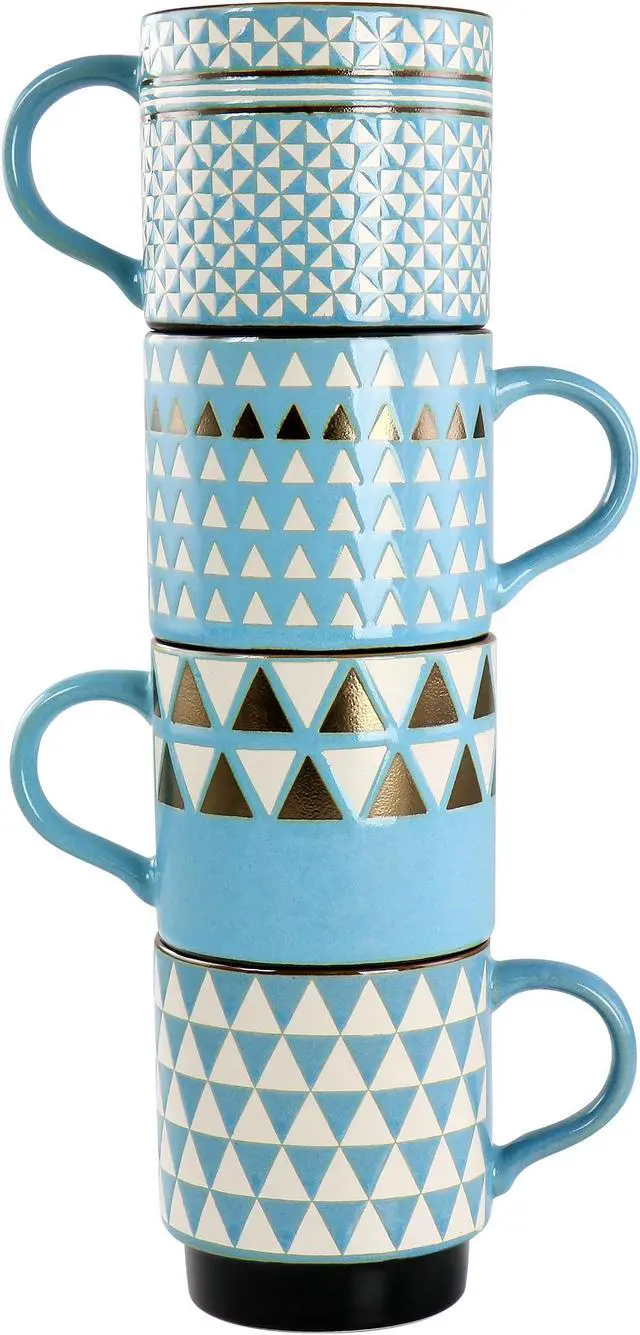 Alt view image 3 of 7 - Mr. Coffee Prime Valley 4 Piece 15 Ounce Stackable Coffee Mug Set in Assorted Designs