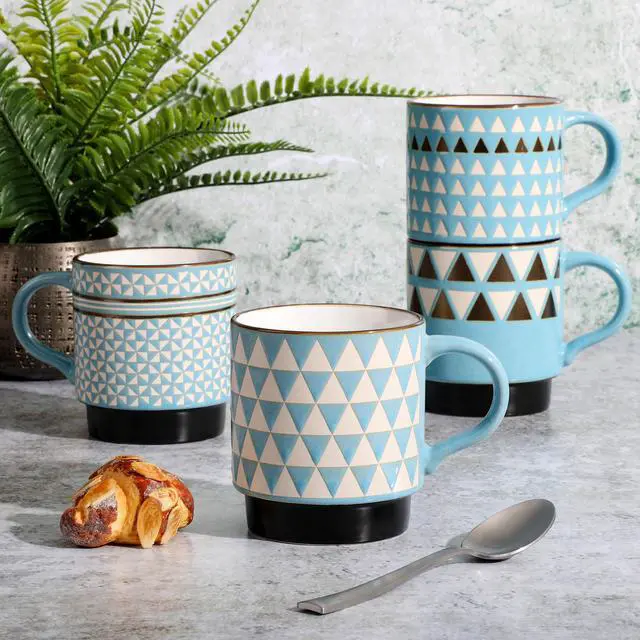 Alt view image 7 of 7 - Mr. Coffee Prime Valley 4 Piece 15 Ounce Stackable Coffee Mug Set in Assorted Designs
